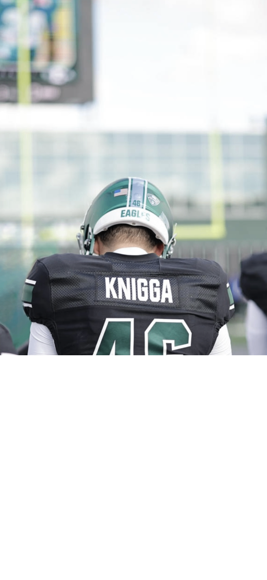Back of Noah Knigga's Eastern Michigan jersey reading KNIGGA 46