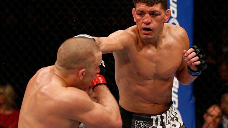 Nick Diaz throwing a right hand inside the UFC octagon