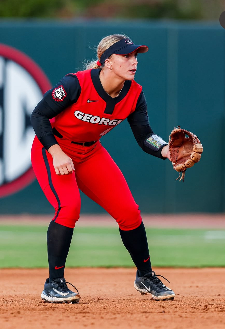 Keirstin Roose set in fielding position for Georgia softball