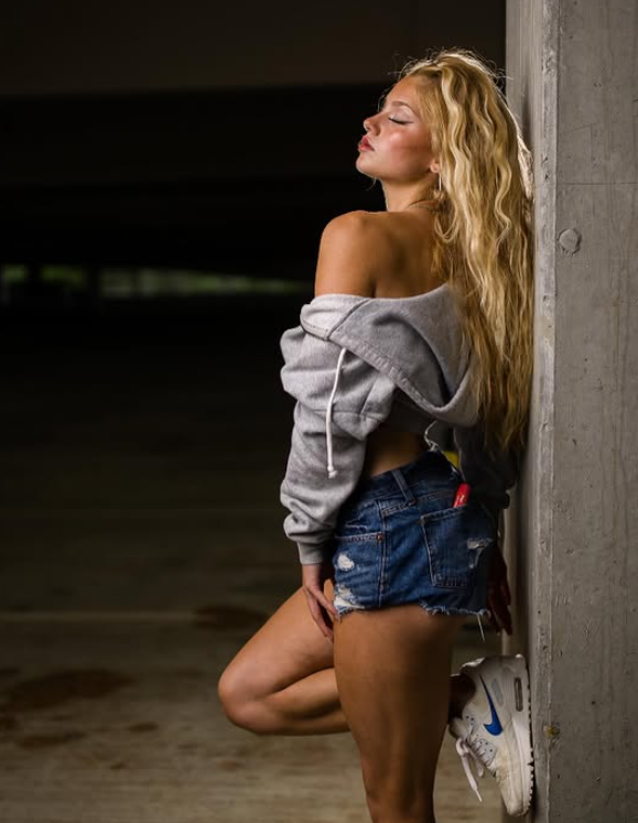 Gianna portrait in denim shorts