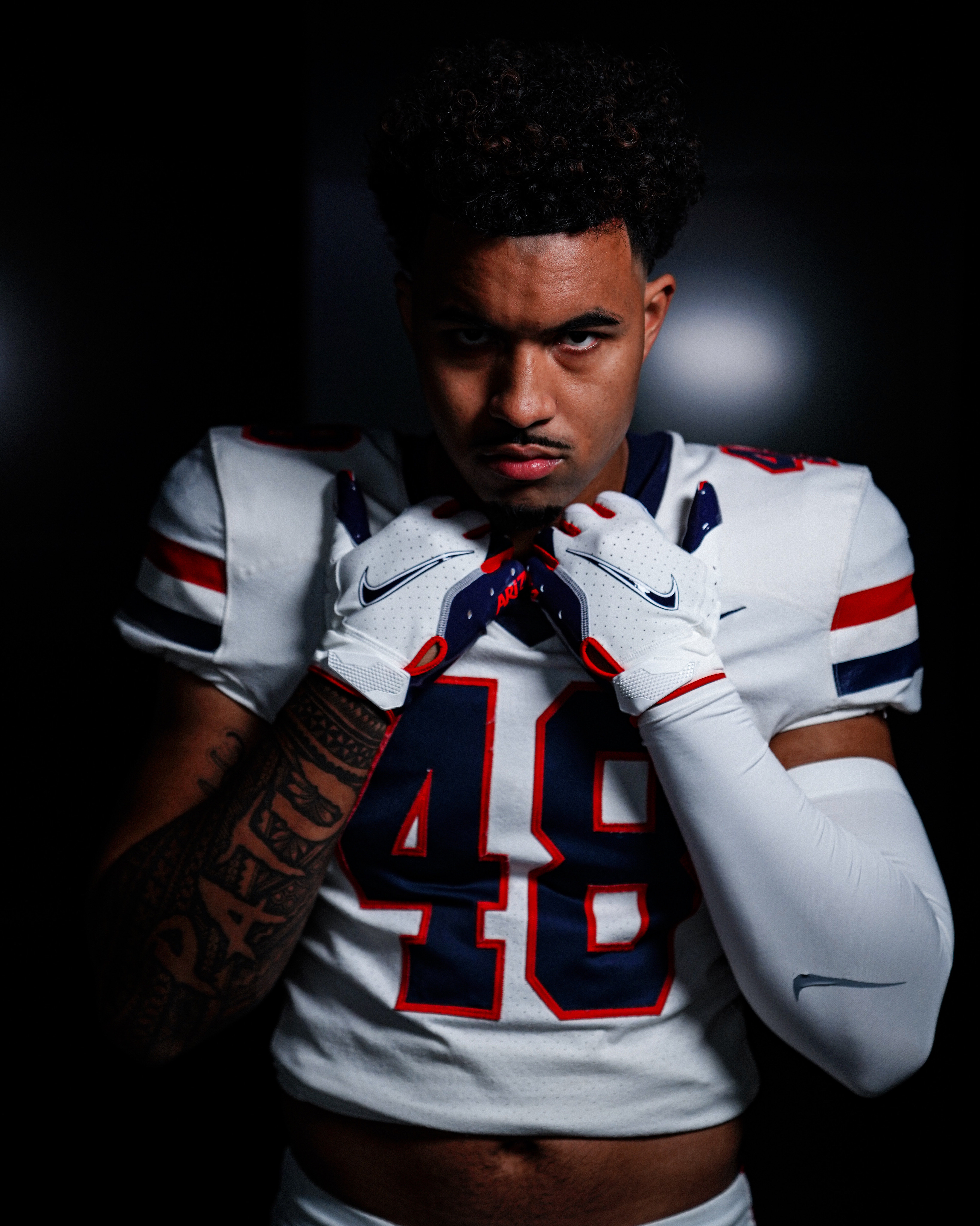 Orin Patu portrait in his Arizona Wildcats away jersey number 48