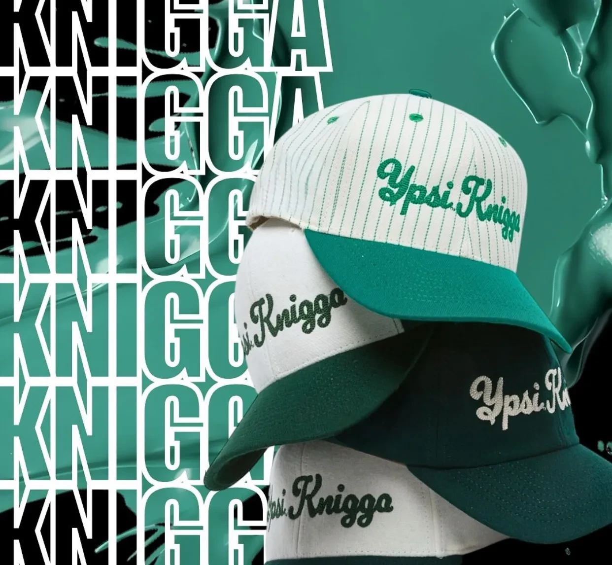 Ypsi Knigga branded hats stacked together