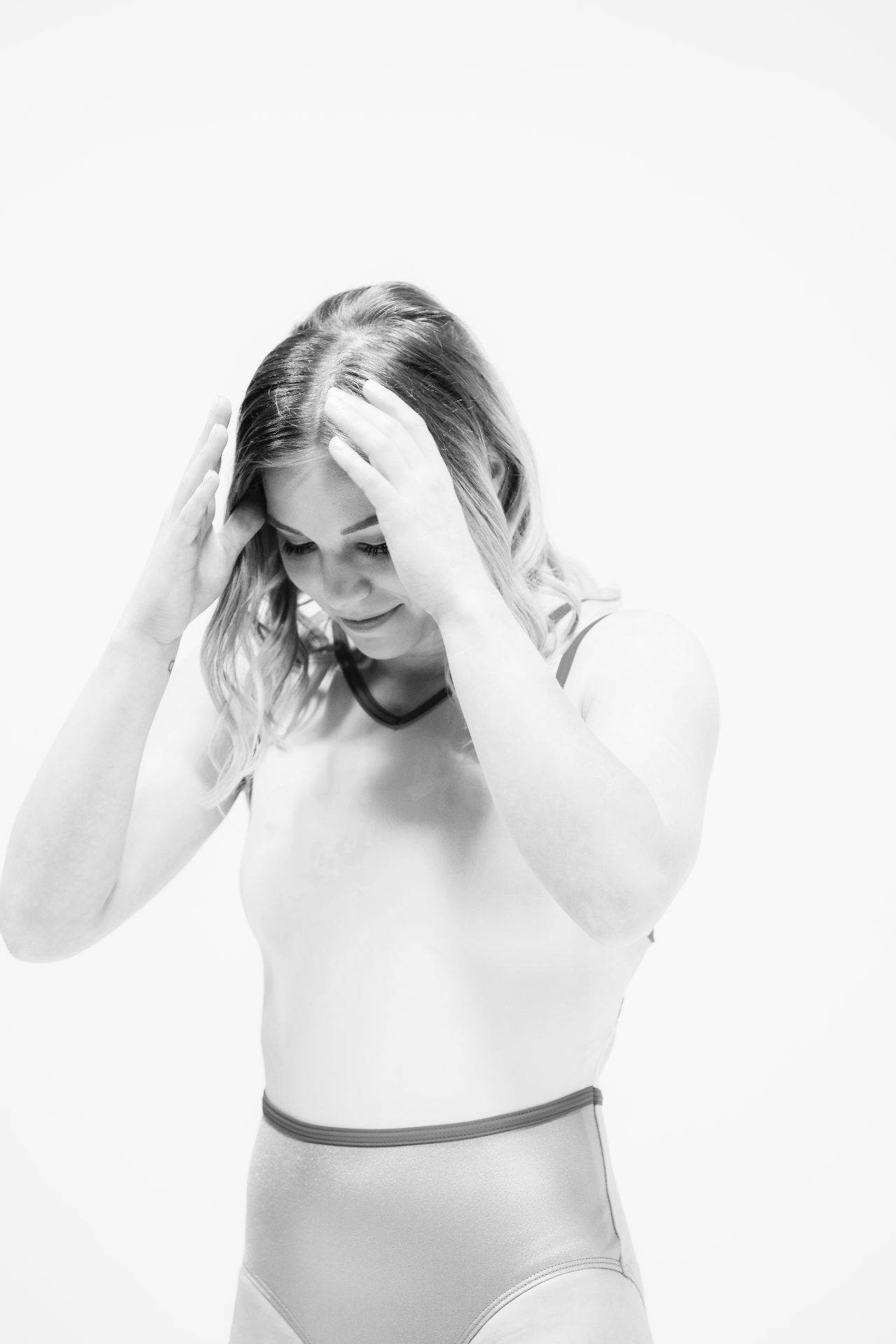 Jade Carey in a black and white studio portrait