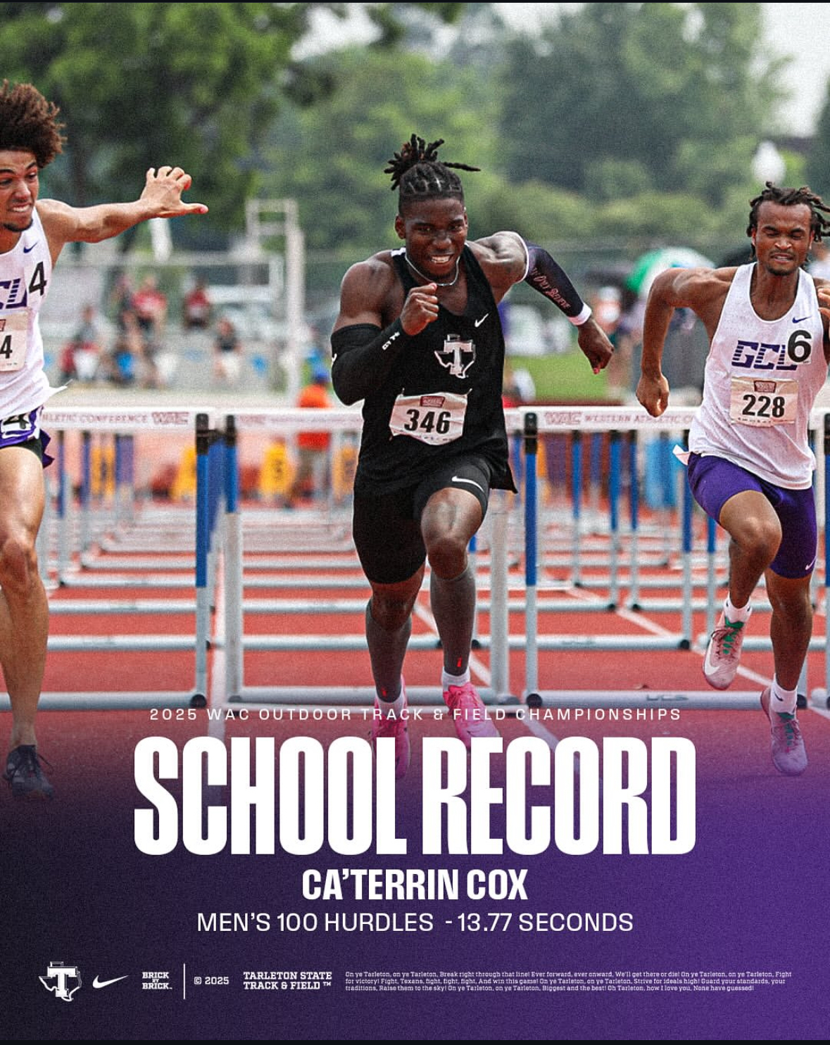Ca'Terrin Cox racing hurdles during his school record performance