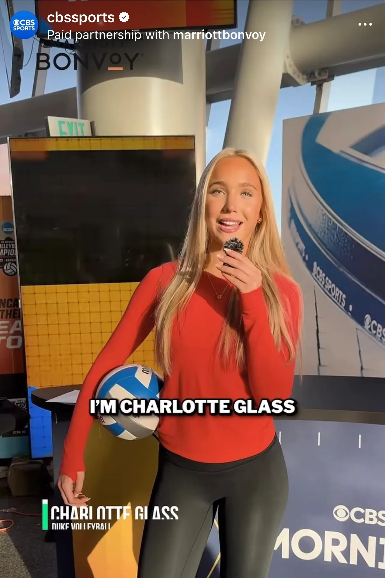 Charlotte Glass filming a CBS Sports HQ volleyball segment