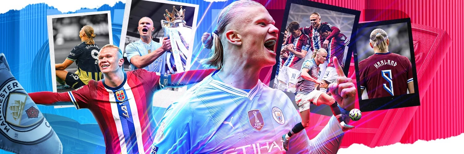 Erling Haaland collage with Manchester City and Norway moments