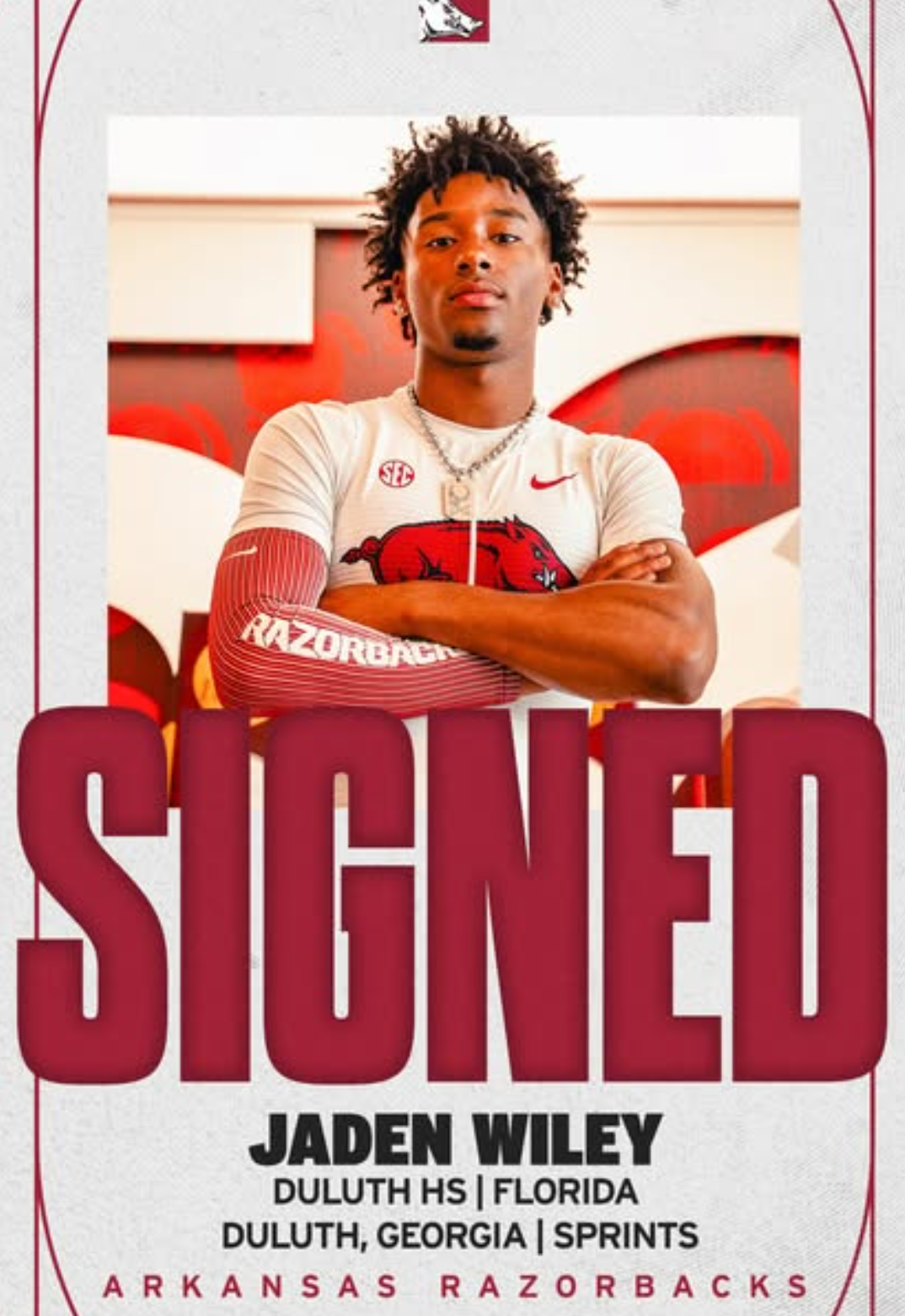 Jaden Wiley signing graphic announcing his commitment to the Arkansas Razorbacks